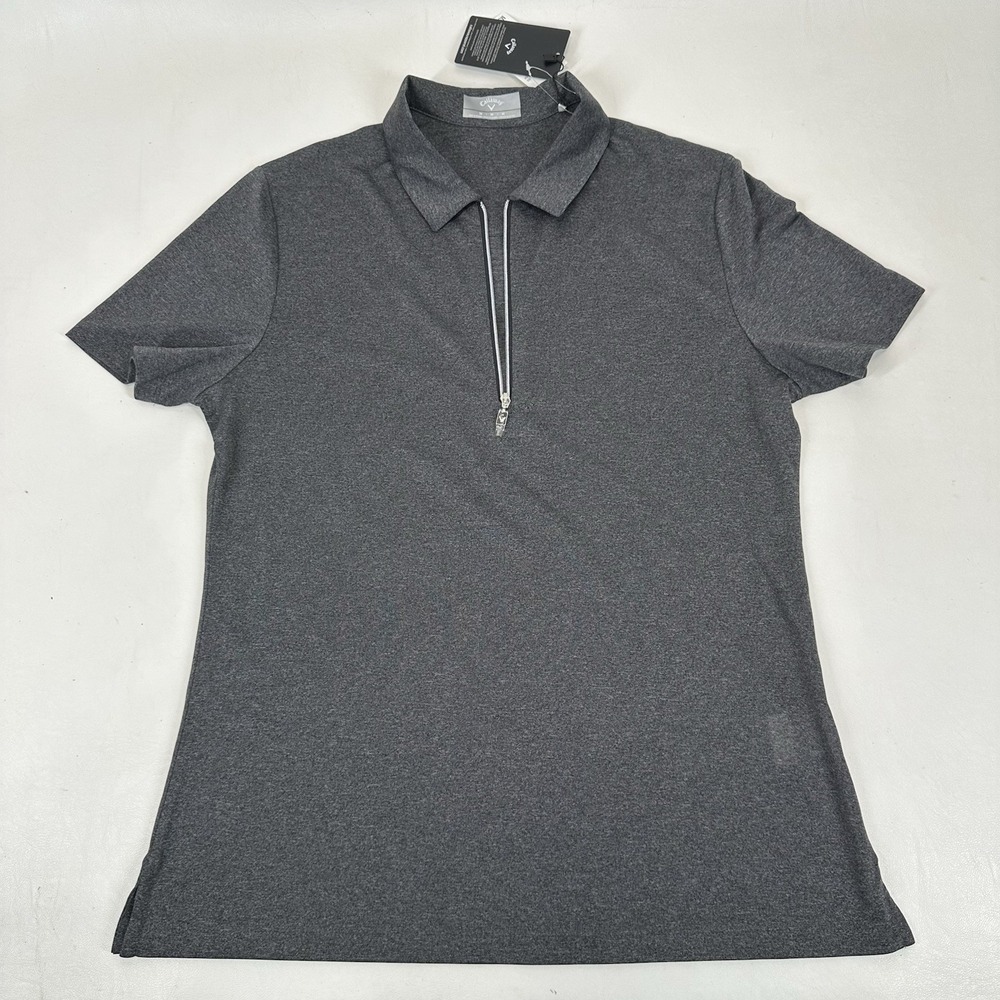 Callaway Shirt‎ Women's M Black Heather Opti Dri Short Sleeve 1/4 zip Golf NWT